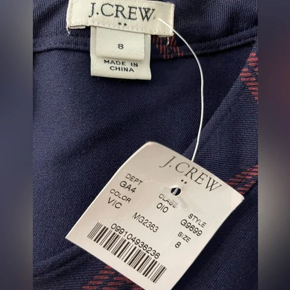 J Crew Factory relaxed plaid printed pocket navy short sleeve dress size 8 NWT - Picture 4 of 6
